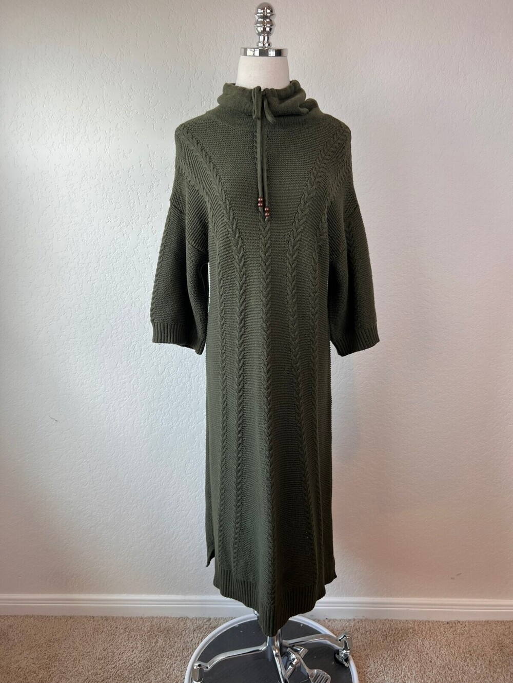 Soft Surroundings Green Turtleneck Sweater Midi Dress Wool Blend size Small